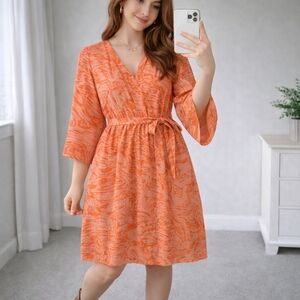 NWT InWear Orange Wrap Dress | Vibrant Kimono Sleeve Tie Waist Midi